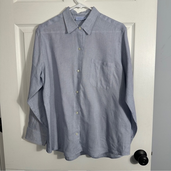 Sutton Studio Bloomingdale's size 12 ladies button front blue linen shirt, fall - Picture 1 of 9